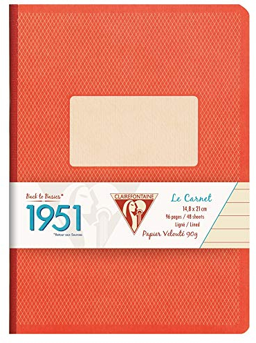 Clairefontaine 195446C Kladde 1951 Back to basics, 96 Blatt, liniert, DIN A5, 14,8 x 21 cm, mit gebundenem Einband und weichem Deckel, 1 Stück, rot