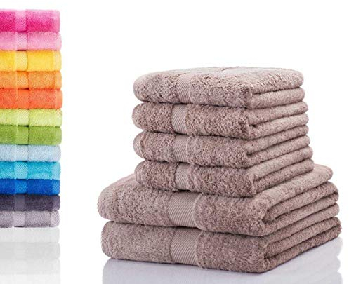 etérea Carli Frottee Handtücher Set - 100% Baumwolle - Oekotex 500 GSM - 6 TLG - 2X Duschtuch 70x140 + 4X Handtuch 50x100 - Bath Towel Frottiertücher - Taupe