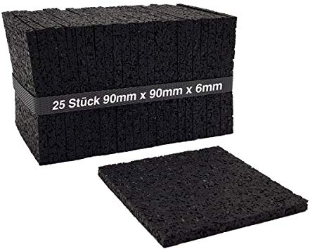 My Plast I 90 x 90 x 6 mm - 25 Stück I Terrassen-Pads – wasserbeständige Gummimatten für Terrassen-Holz, belastbare Bautenschutzmatte