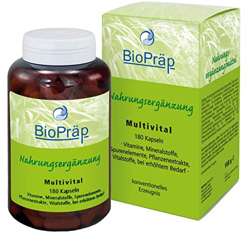 BioPräp Multivital Kapseln | 180 Zellulose-Kapseln | Multivitamin A-Z Komplex hochdosiert mit Mineralstoffen und Vitalstoffen | produziert in Deutschland | zertifizierte Produktion