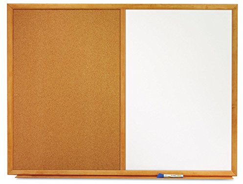 Quartet Combination Whiteboard & Corkboard, 4' x 3' Combo White Board & Cork Board, Oak Finish Frame (S554)
