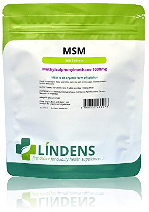 Lindens MSM 1000mg - 360 Vegan Tablets (4 x 90 Pack) 1-A-Day - UK Made - Rich in Sulphur, Joint Support, Tissue, Enzyme, Compound Support | Natural Sulfur | (Methylsulfonylmethane) | 12+ Months Supply