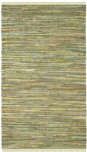 SAFAVIEH Rag Rug Collection Accent Rug - 4' x 6', Light Green & Multi, Handmade Boho Stripe Cotton, Ideal for High Traffic Areas in Entryway, Living Room, Bedroom (RAR127D)