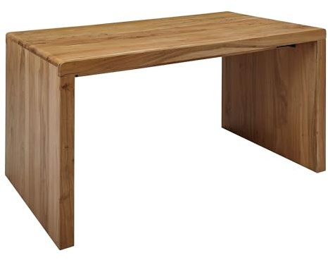 FineBuy Schreibtisch Massiv-Holz Akazie 140 cm Computertisch Echtholz Design Ablage Büro-Tisch Landhaus Größe wählbar Braun