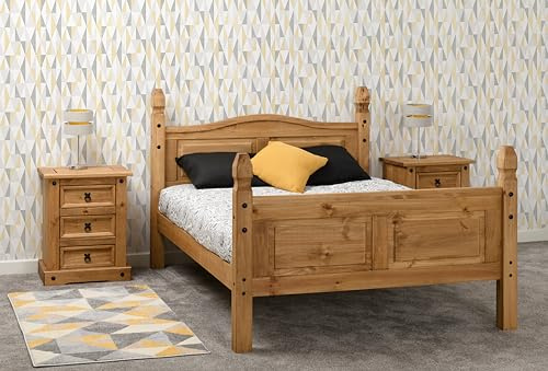 Seconique Corona 4'6 Double High End Bed in Distressed Waxed Pine
