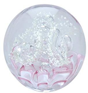 Traumkugel- Briefbeschwerer medium: Rosa Blume am Grund - Fluoreszierend/Nachtleuchtend