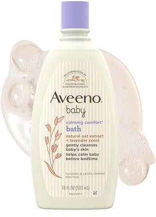 Aveeno Baby Nighttime Calming Comfort Bath, Body & Hair Wash with Relaxing Lavender & Vanilla Scents & Natural Oat Extract, Tear-Free Formula, Paraben-, Phthalate- & Soap-Free, 18 Fl. Oz