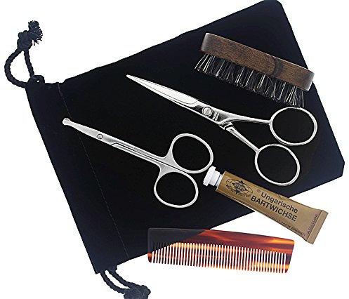 5-teiliges Set Pflege für den Bart Bartpflege, Bartbürste Bartkamm, Bartschere, Nasenschere, Bartwichse, Kosmetex, 5-teilig