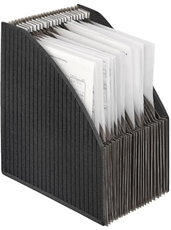 VELOFLEX 4446280 - Archivador de pie A4, película de PP resistente, con bordes reforzados con textil, caja con 23 compartimentos, apta para documentos A4, base flexible, negro, 1 unidad