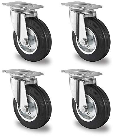 Rollensatz 4 Lenkrollen 100 mm Vollgummi schwarz mit Stahlfelge