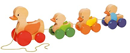 goki 54988 Ziehtier Entenfamilie aus Holz, Nachzieh-Spielzeug mit Tiermotiv, Lernspielzeug inkl. Schnur, Babyspielzeug fördert Koordination und Motorik, 22cm x 6cm x 3cm, ab 1 Jahr