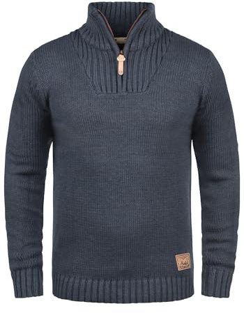 !Solid SDPetro Homme Pull en Maille Troyer Pull à Grosses Mailles avec col Troyer Poignets côtelés Détails du Label Mélange de Coton Regular Fit, Taille:S, Couleur:Insignia Blue Melange (8991)