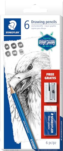 Staedtler Mars Lumograph Art Set | 6 Assorted Sketch Pencils For Drawing, Polymer Block Eraser and Metal Sharpener 61 100C8LU
