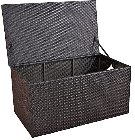 CLP Polyrattan-Aufbewahrungsbox I Gartentruhe für Kissen und Auflagen I Größen erhältlich, Farbe:schwarz, Größe:L