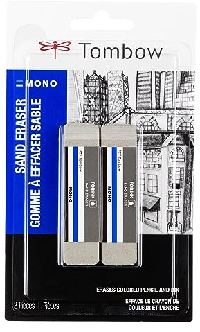 Tombow 67304 Mono Sand Eraser, 2-Pack. Silica Eraser Designed to Remove Colored Pencil and Ink Markings…
