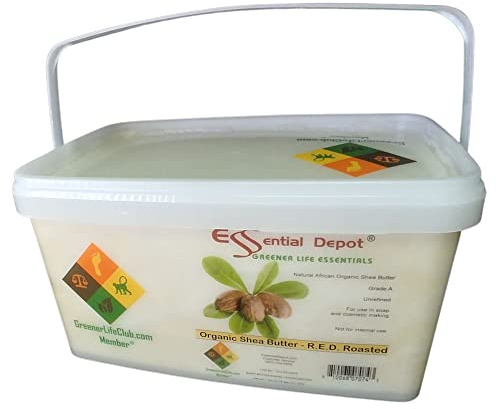 Essential Depot Shea Butter - Grade A - Organic - Unrefined - 7 lbs in a PP Pail - R.E.D. Roasted - microwavable container with resealable lid and removable handle