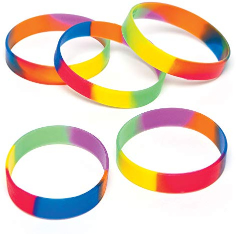 Baker Ross AG758 Regenbogenfarbene Gummibänder, 10 Stück, Party-Mitbringsel, Partytüten-Füllung, Geschenke oder Preise, sortiert