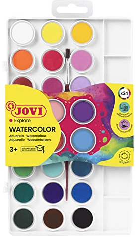 Jovi Wasserfarbkasten, 24 Wasserfarben mit Pinsel und Mischpalette, 1 stück (1er Pack)