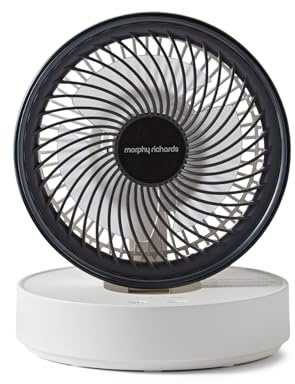 Morphy Richards Airflex Portable Oscillating Fan, Rechargeable USB up to 17 hours, Foldable, 3 Speeds, Touch Panel, Variable Tilt, Quiet, Wall mount, Bedroom, Office, Home, Travel, White, 820003