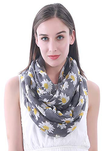 Daisy Floral Print Women's Infinity Scarf Snood Lightweight (Grey)