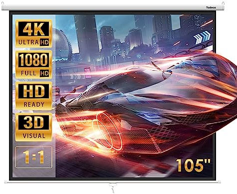 Todeco Projektor-Leinwand, Rolloleinwand, 190 x 190 cm, Material: Nylongewebe, Klappmaß: 204 x 9 cm