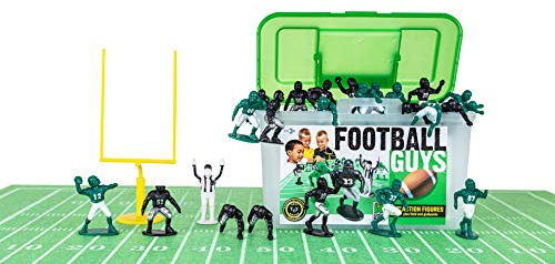 Kaskey Kids Football Guys, Green vs. Black, 30 Pieces in Each Set, Includes 2 Teams, Accessories, and Travel Storage Case, Nostalgic Sports Action Figures for Imaginative Play, Ages 3 and Up