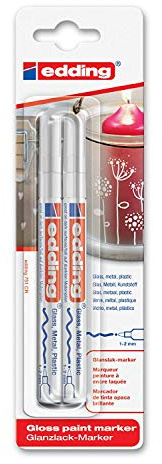 edding 751 gloss paint marker - white - pack of 2 paint markers - round nib 1-2 mm - paint pen for glass, pebbles, wood, plastic, paper - waterproof, high coverage
