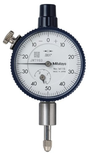 Mitutoyo 1411S Dial Indicator, #4-48 UNF Thread, 0.375 Stem Dia., Lug Back, White Dial, 0-50-0 Reading, 1.614 Dial Dia., 0-0.25 Range, 0.001 Graduation, +/-0.001 Accuracy
