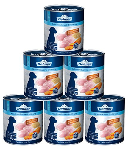 Dehner Premium Hundefutter Light, Nassfutter fettreduziert, für übergewichtige Hunde, Huhn / Karotte, 6 x 800 g Dose (4.8 kg)