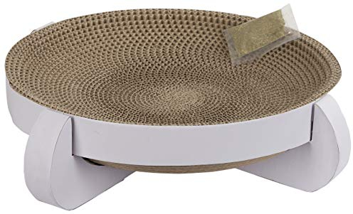 Kerbl Pet Katzkratzbrett Platinum, Kratzpappe, weiß, 35x35x10cm, mit extra CatNip-Beutel, aus recycelter Wellpappe, Krallenpflege, Katzenspielzeug