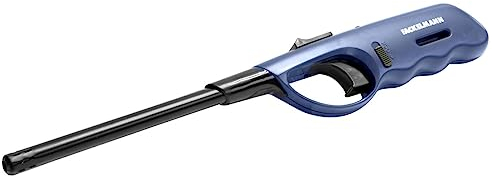 Fackelmann 14083 Allume gaz rechargeable avec flamme et verrouillage de sécurité, Bleu, Noir, Plastique, Métal, 28,5 x 4,5 x 2,2 cm