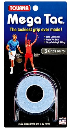 Tourna Mega Tac Extra Tacky Overgrip, 3 Grips per Pack, Blue