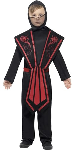 Smiffys Costume de ninja, enfant, Noir, comprend combinaison pantalon à capuche, veste, ceinture et bandages Halloween