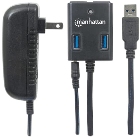 Manhattan USB 3.0 Hub (4 Ports, Stromversorgung über Netzteil oder USB) 162302 schwarz