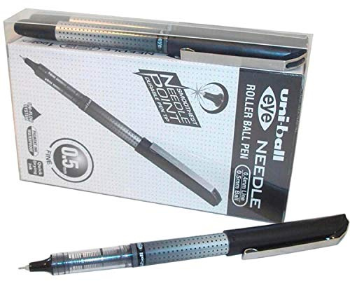 Uni-ball UB-185S Eye Needle Pen Stainless Steel Point Micro 0.5mm Tip Black [Pack 14 for 12]