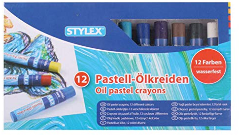 Stylex 28654 - Pastell-Ölkreiden, 12 Stangen mit Papierbanderole in einer Faltschachtel, sehr farbintensiv, hohe Leuchtkraft und wasserfest