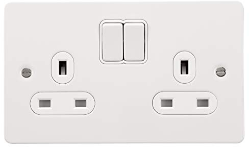 Schneider Electric Ultimate Flat Plate – Prise de courant double interrupteur, unipolaire, 13 A, GU3220WPW, peint blanc avec insert blanc