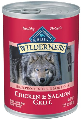 Blue Buffalo Wilderness Adult Wet Dog Food, High-Protein & Grain-Free, Made with Natural Ingredients, Salmon & Chicken Grill, 12.5-oz. Cans, 12 Count