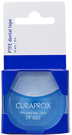 Curaprox Ruban Dentaire DF 820-Ruban de Soie Dentaire en PTFE pour Espaces Restreints/Résistant à la Déchirure avec Glissement en Douceur / 35 Mètres/Fabriqué en Suisse