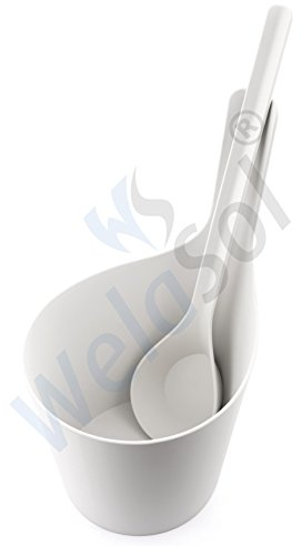 WelaSol Saunaset/Saunakübel mit Saunakelle/Aufgusseimer und Löffel in schöner Optik aus antibakteriellem Material/Farbe Weiß