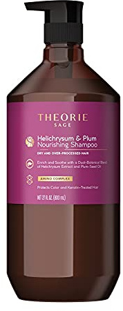 Theorie Helichrysum and Plum Nourishing Shampoo - Enrich and Soothe - Suited for Dry & Over Processed Hair - Protects Color & Keratin Treated Hair, Pump Bottle 800mL - Label Design May Vary