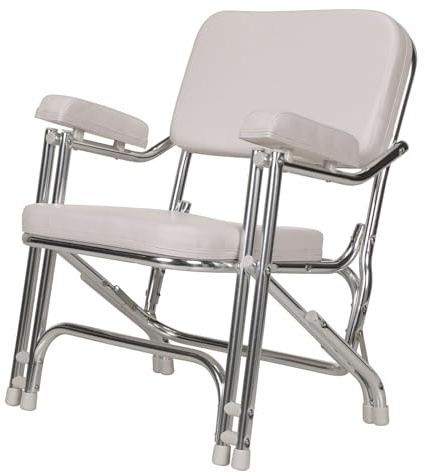 Seachoice Folding Deck Chair, White, Marine Vinyl, Folds For Easy Storage
