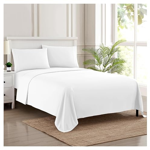 Sweet Home Collection Luxury Bedding Set with Flat, Fitted Sheet, 2 Pillow Cases, Microfiber, White, Full