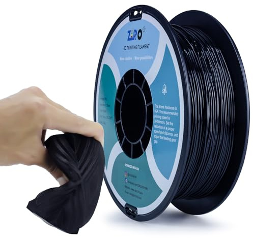 ZIRO 3D Drucker Filament 1.75mm TPU Flexibel Filament 0.8KG Spool, Maßgenauigkeit +/- 0.05mm, Flexible Schwarz
