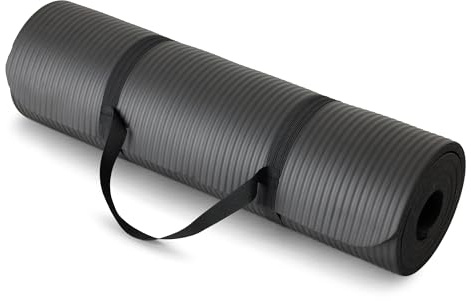 Amazon Basics 1/2 Inch Extra Thick Exercise Yoga Mat with Carrying Strap for Home Workouts and Fitness, 74 x 24, Black