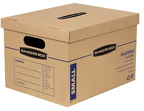 Bankers Box Small Classic Moving Box 15 Pack, Reinforced Handles, Tape-Free Assembly, Box with Lid, 15-in x 12-in x 10-in (7714209)
