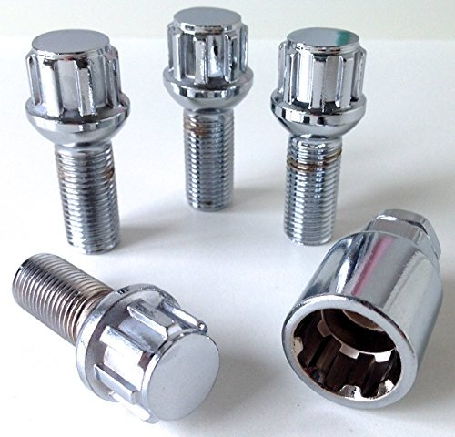 Set of 4 alloy wheel locking bolts M14 x 1.5 thread 27mm long, radius seat, 17mm Hex locks suitable for Mercedes
