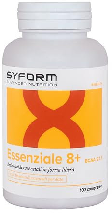 ESSENZIALE 8+, Aminoacidi essenziali e semi-essenziali in forma libera, Adatto ai vegani, Senza Glutine, Senza Lattosio, 100 COMPRESSE