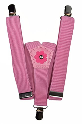 Olata Kinder Hosenträger Y Form/Elastische Clip-on Hosenträger mit Blumendesign (1-5 Jahre) – 2,5 cm. Rosa
