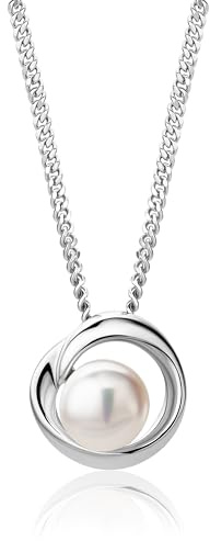 MIORE Schmuck Damen, 925 Sterling Silber, Perlenkette Damen, Silberkette mit Perlen Anhänger, Panzerkette 45 cm, Kettenanhänger Weiße Süßwasserperle, Perlenschmuck in hochwertiger Schmuckbox